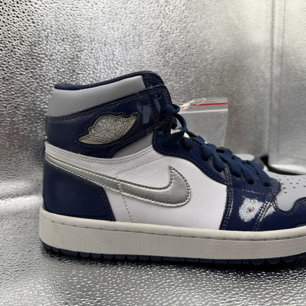 Size 9 Jordan 1 Retro High Silver Midnight Navy White Mens Shoes DQ0660-100